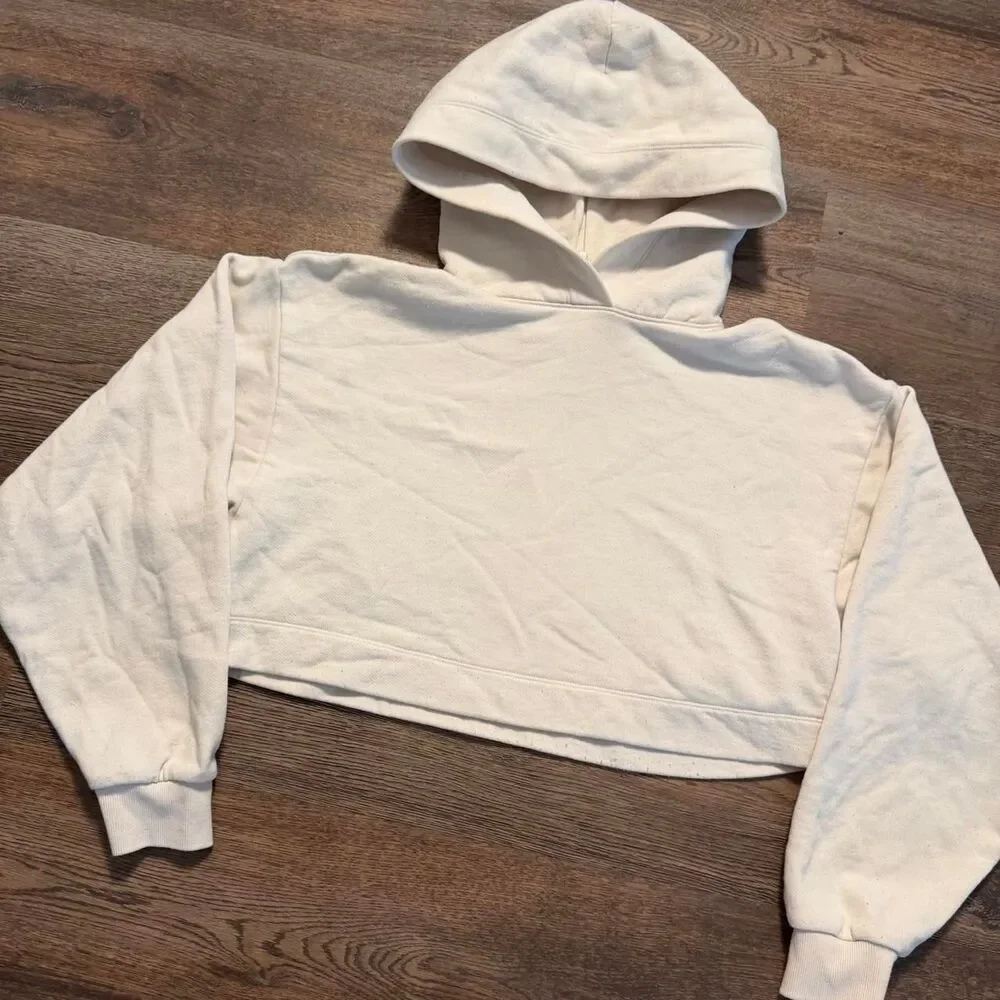 Alo Yoga White Cropped Hoodie Womens Small